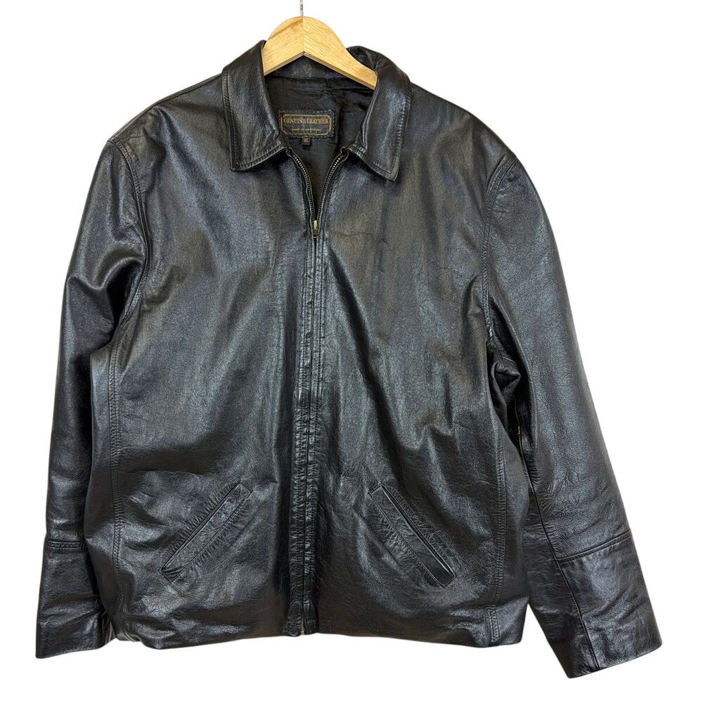 Vintage Black Leather Bomber Jacket Made in Argentina Zip Up Coat Size XL